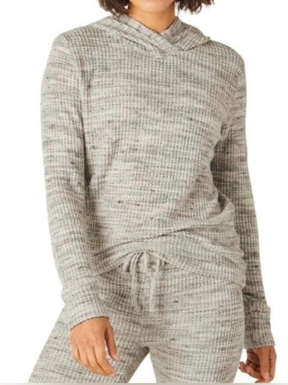 Beyond Yoga Light Gray Waffle-Knit hoodie & jogger set